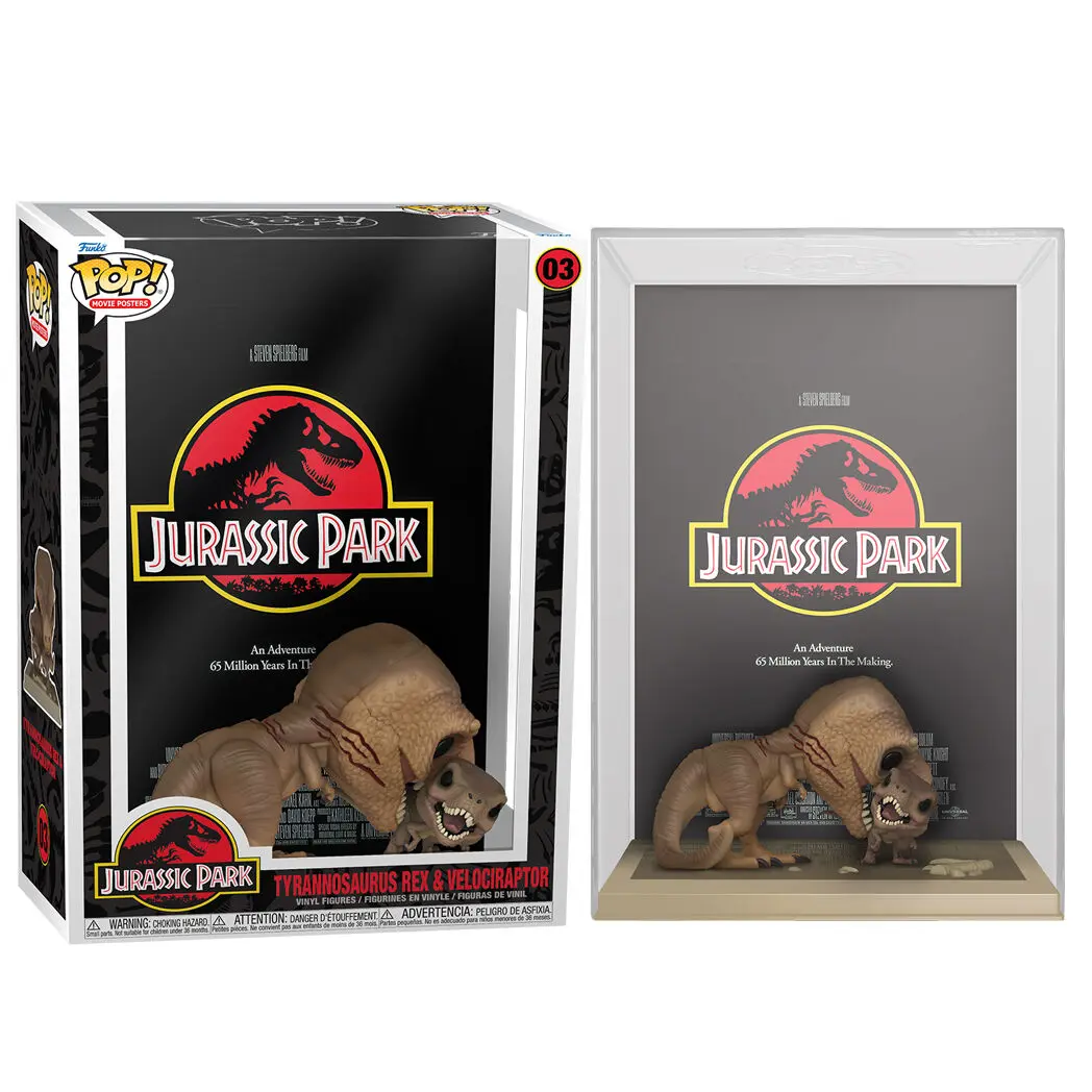 Jurassic Park POP! Movie Poszter & figura Tyrannosaurus Rex & Velociraptor 9 cm termékfotó