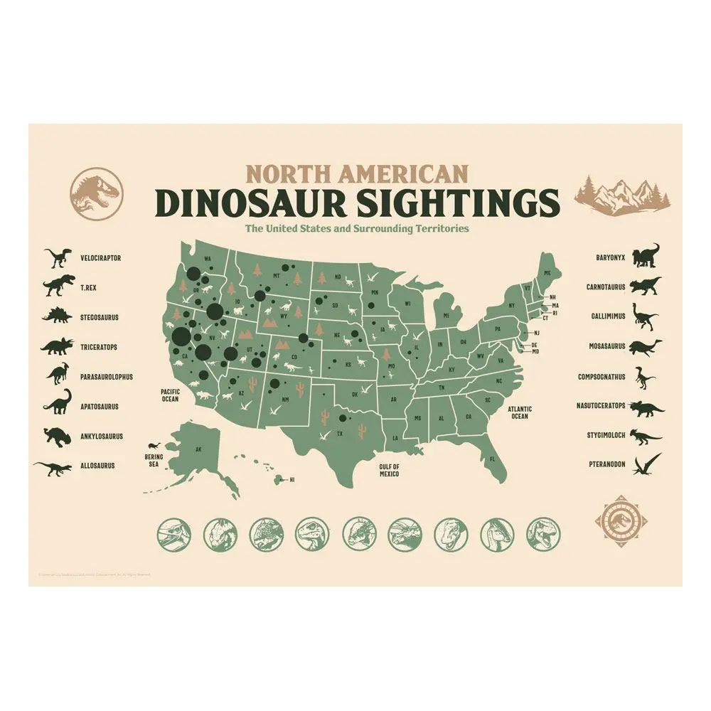 Jurassic World Art Print Dinosaur Sightings Limitált kiadás 42 x 30 cm termékfotó