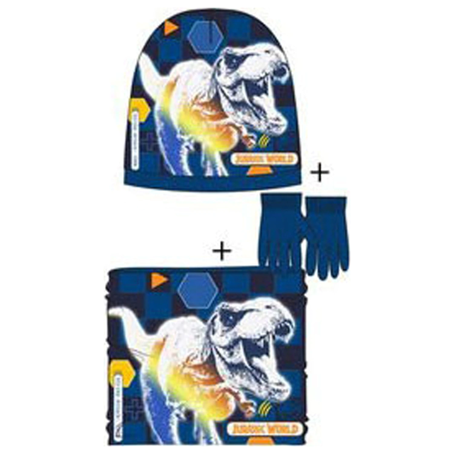 Jurassic World Attack Dark Blue gyerek sapka, körsál és kesztyű szett 52 cm termékfotó