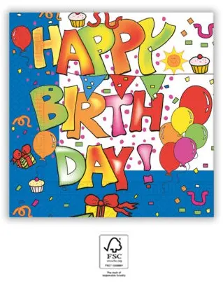 Kokliko Happy Birthday szalvéta 20 db-os 33x33 cm FSC termékfotó