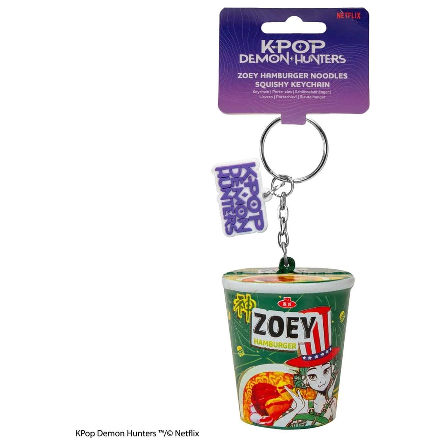 KPop Demon Hunters Zoey Hamburger Noodles Squishy kulcstartó termékfotó