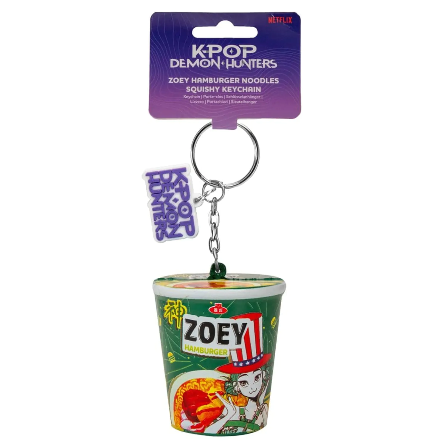 KPop Demon Hunters Zoey Hamburger Noodles Squishy kulcstartó termékfotó