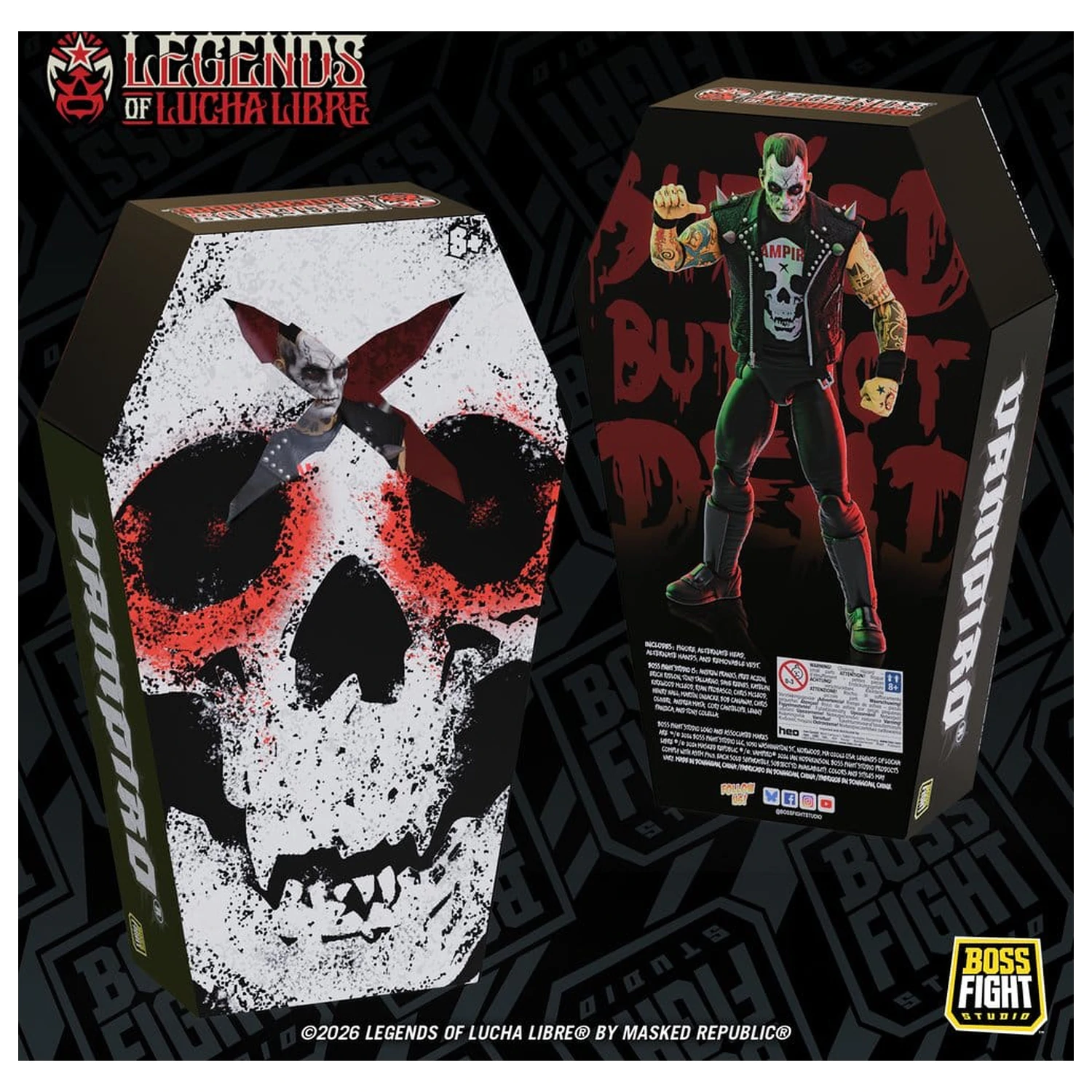 Legends of Lucha Libre Fanaticos Vampiro Coffin Box Resurrected akciófigura 15 cm termékfotó