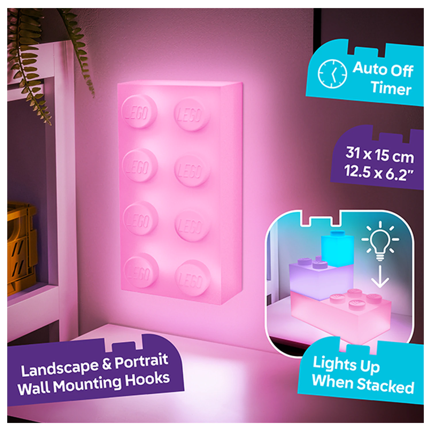 LEGO Pink brick 4x2 brick Light lámpa 31x15 cm termékfotó