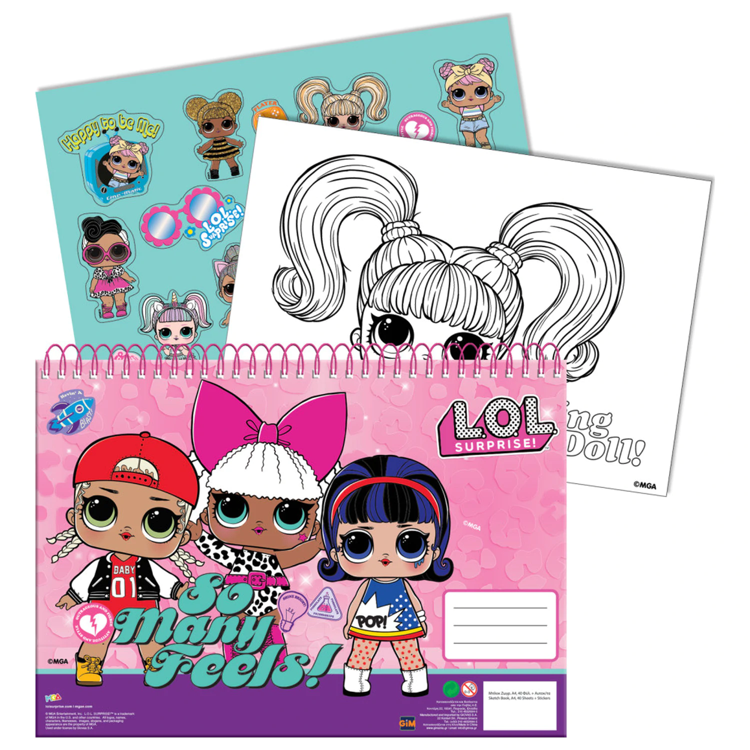 LOL Surprise Many Feels A/4 spirál vázlatfüzet 40 lapos matricával termékfotó