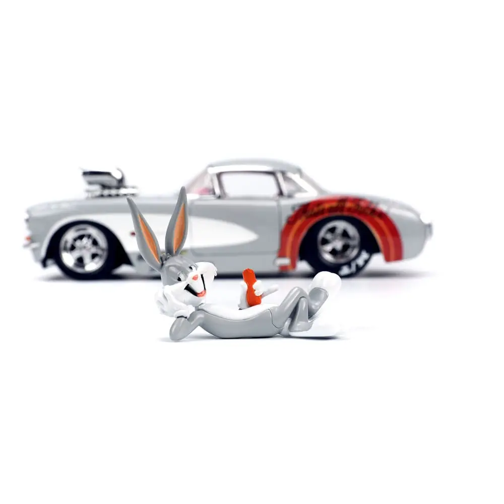 Looney Tunes Hollywood Rides Diecast Model 1/24 1957 Chevrolet Corvette és Bugs Bunny figura termékfotó