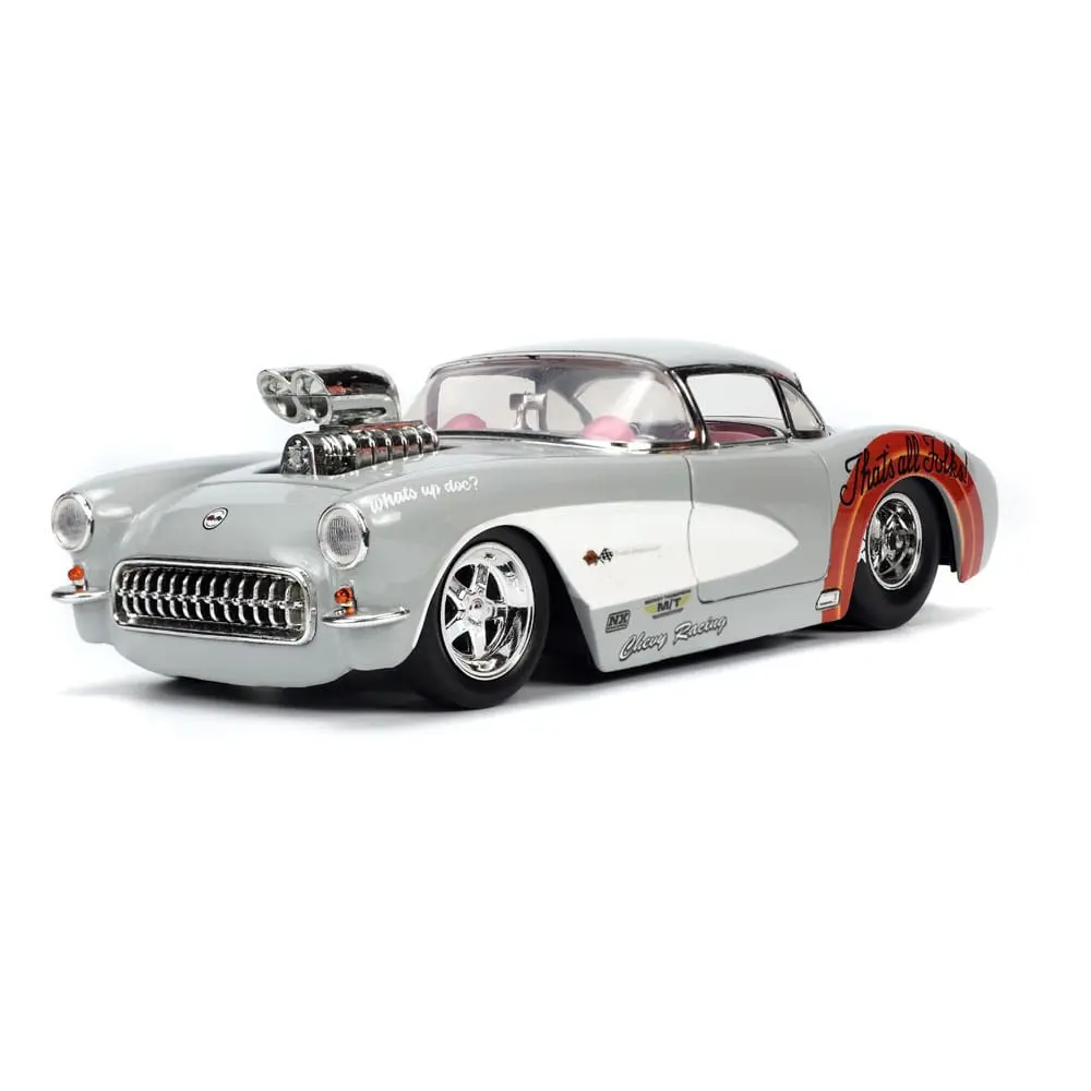 Looney Tunes Hollywood Rides Diecast Model 1/24 1957 Chevrolet Corvette és Bugs Bunny figura termékfotó