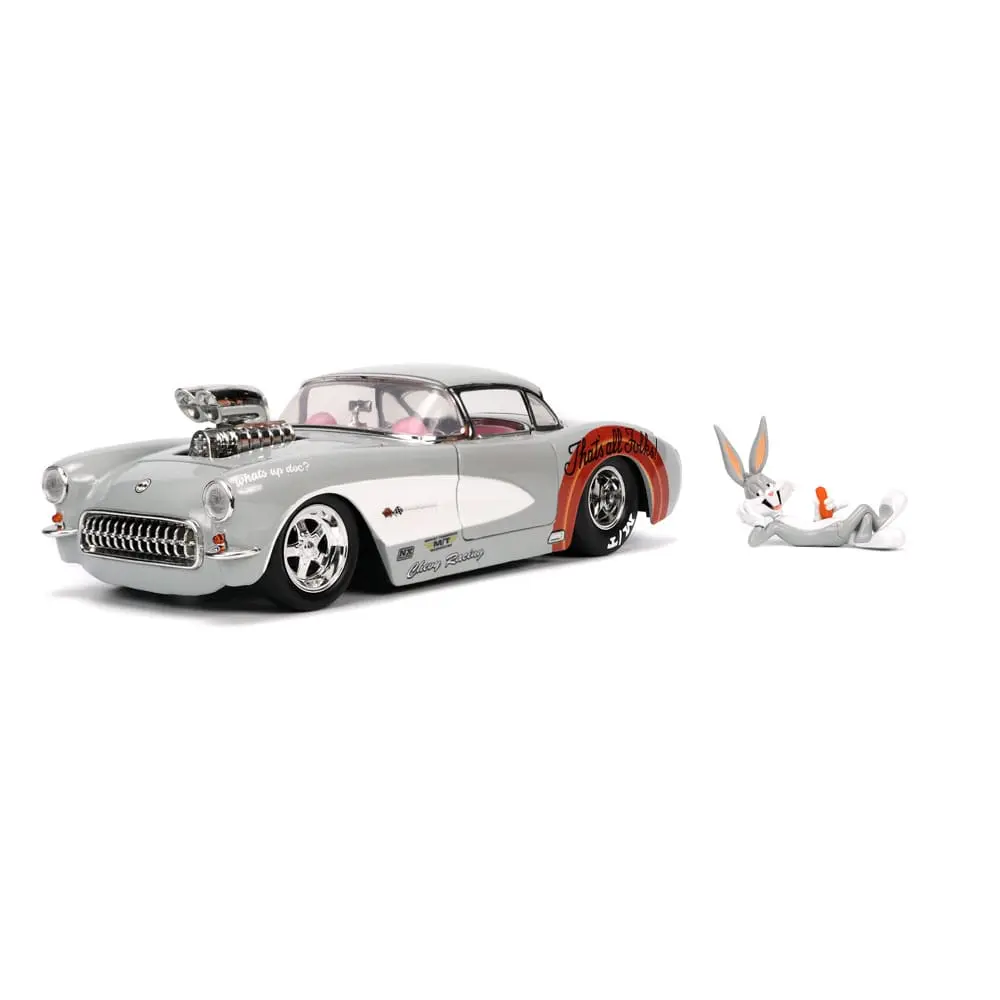 Looney Tunes Hollywood Rides Diecast Model 1/24 1957 Chevrolet Corvette és Bugs Bunny figura termékfotó