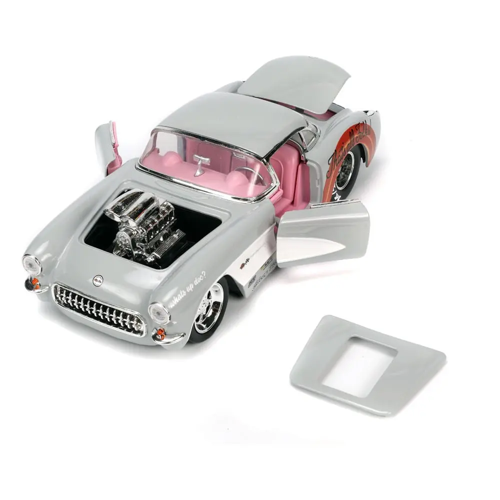 Looney Tunes Hollywood Rides Diecast Model 1/24 1957 Chevrolet Corvette és Bugs Bunny figura termékfotó