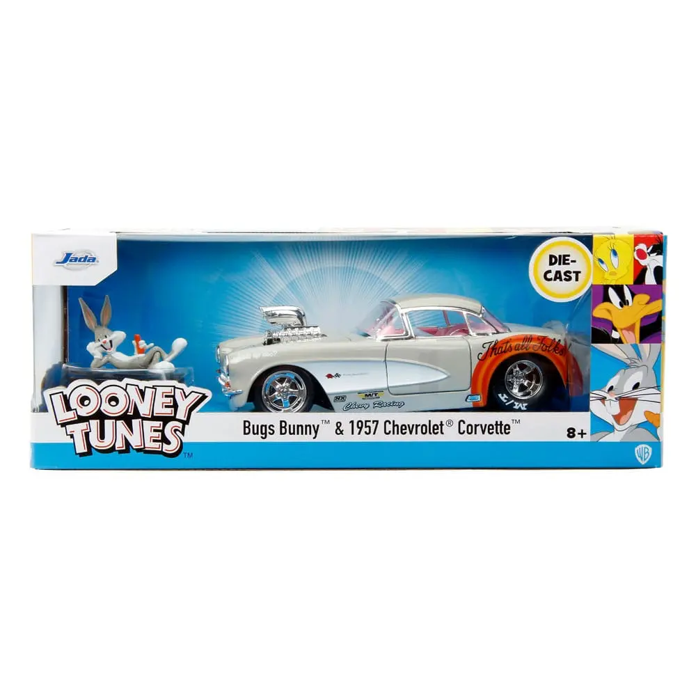 Looney Tunes Hollywood Rides Diecast Model 1/24 1957 Chevrolet Corvette és Bugs Bunny figura termékfotó