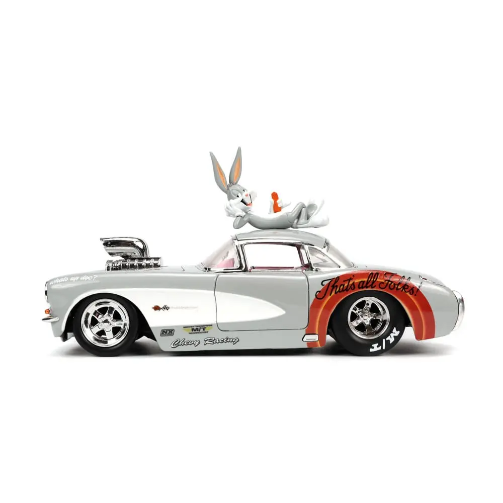 Looney Tunes Hollywood Rides Diecast Model 1/24 1957 Chevrolet Corvette és Bugs Bunny figura termékfotó