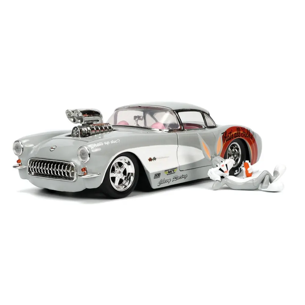 Looney Tunes Hollywood Rides Diecast Model 1/24 1957 Chevrolet Corvette és Bugs Bunny figura termékfotó