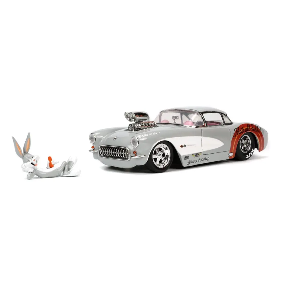Looney Tunes Hollywood Rides Diecast Model 1/24 1957 Chevrolet Corvette és Bugs Bunny figura termékfotó