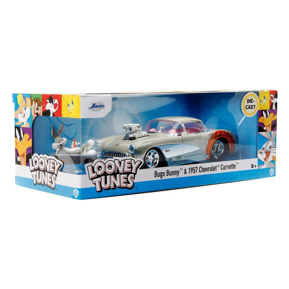 Looney Tunes Hollywood Rides Diecast Model 1/24 1957 Chevrolet Corvette és Bugs Bunny figura termékfotó