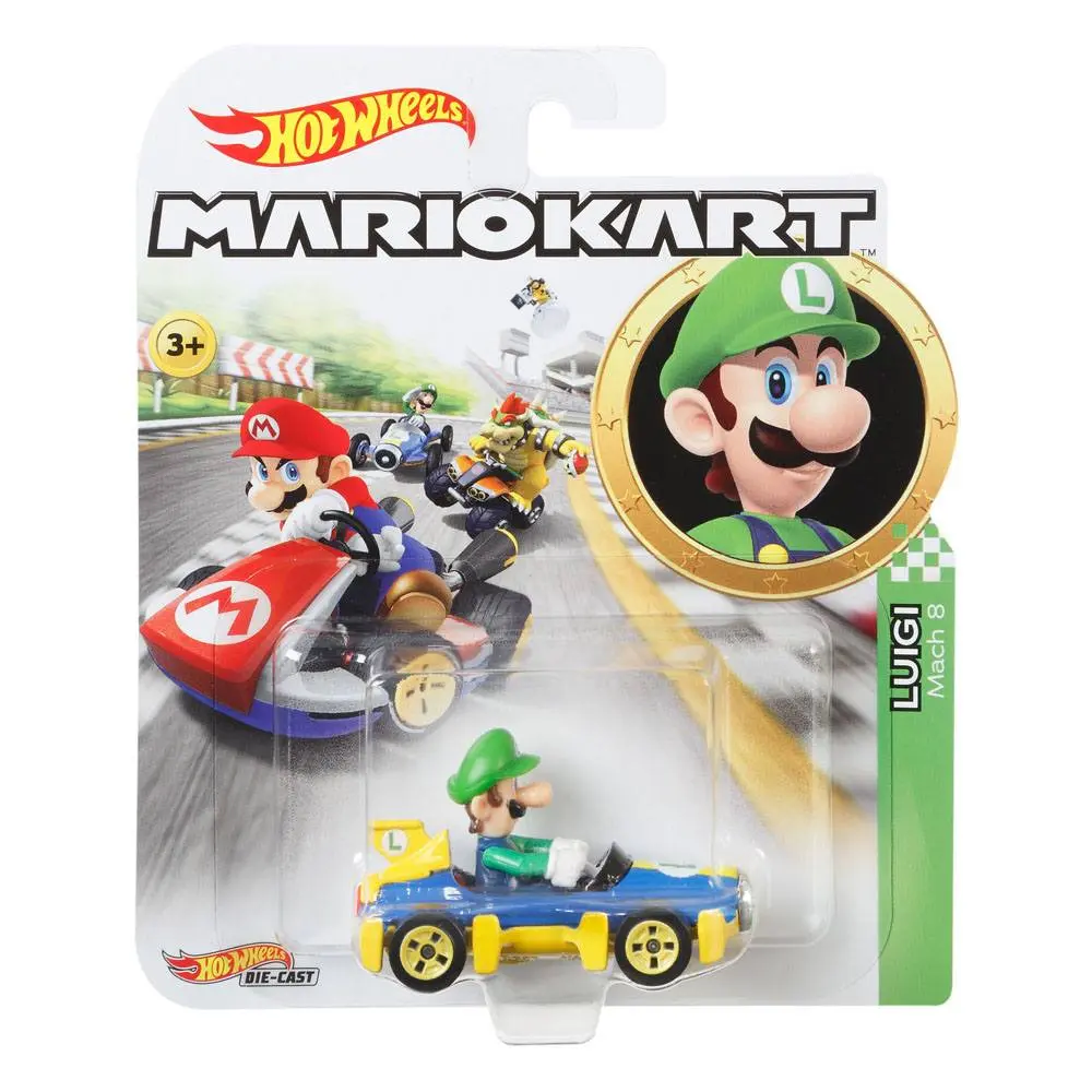 Mario Kart Hot Wheels Diecast jármű 1/64 Luigi (Mach 8) 8 cm termékfotó