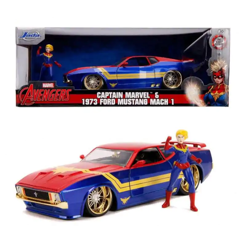 Marvel Hollywood Rides Diecast Model 1/24 1973 Ford Mustang Mach 1 és Captain Marvel figura termékfotó