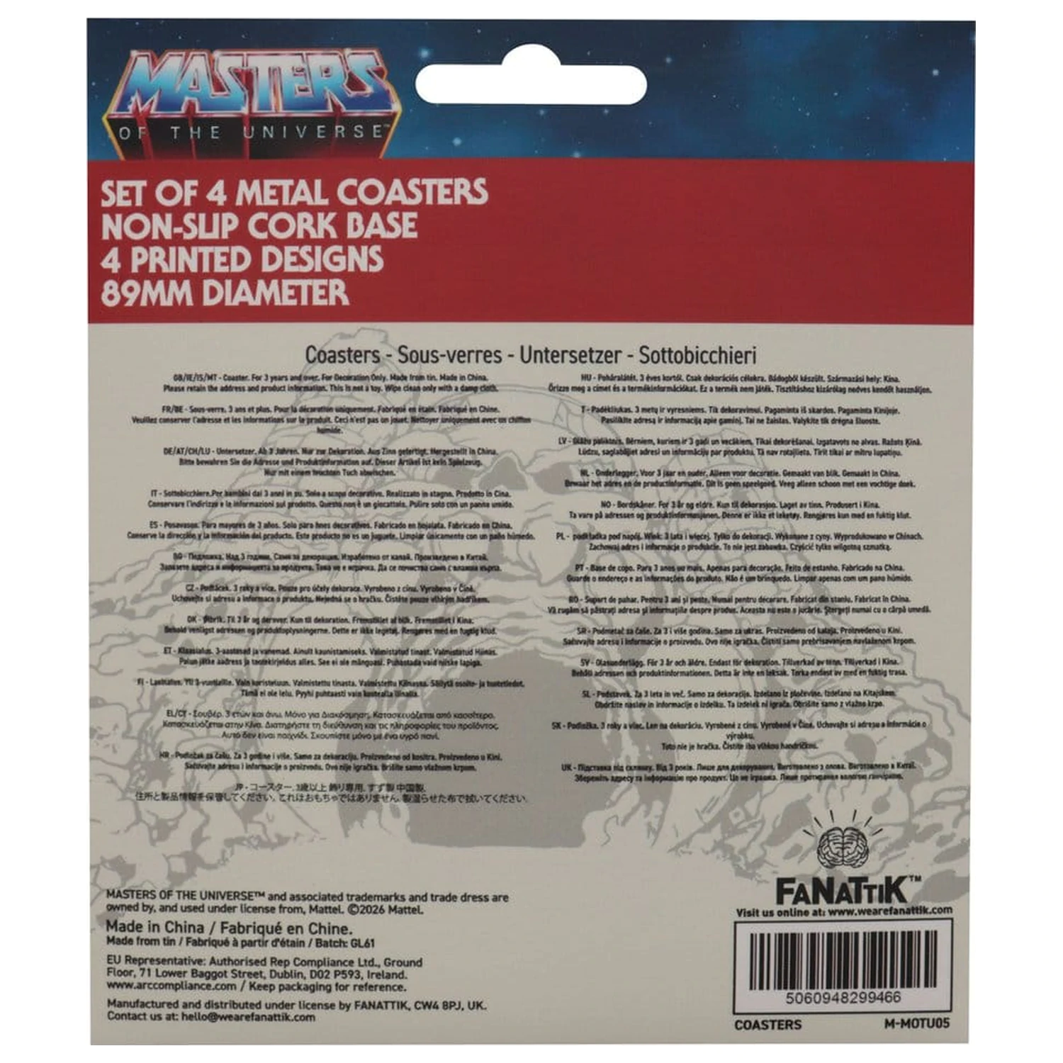 Masters of the Universe 4 db-os poháralátét csomag Printed Metal termékfotó