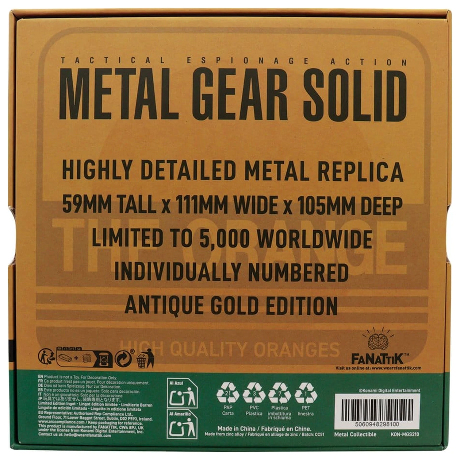 Metal Gear Solid 2 replika Cardboard Box Antique Gold  termékfotó