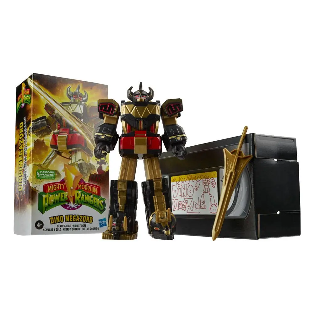 Mighty Morphin Power Rangers Retro Style 2022 Black &amp; Gold Dino Megazord akciófigura 18 cm termékfotó