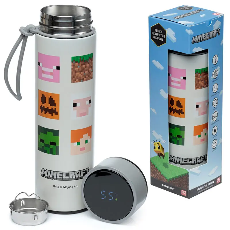 Minecraft rozsdamentes acél palack kulacs termosz hőmérővel 450ml termékfotó