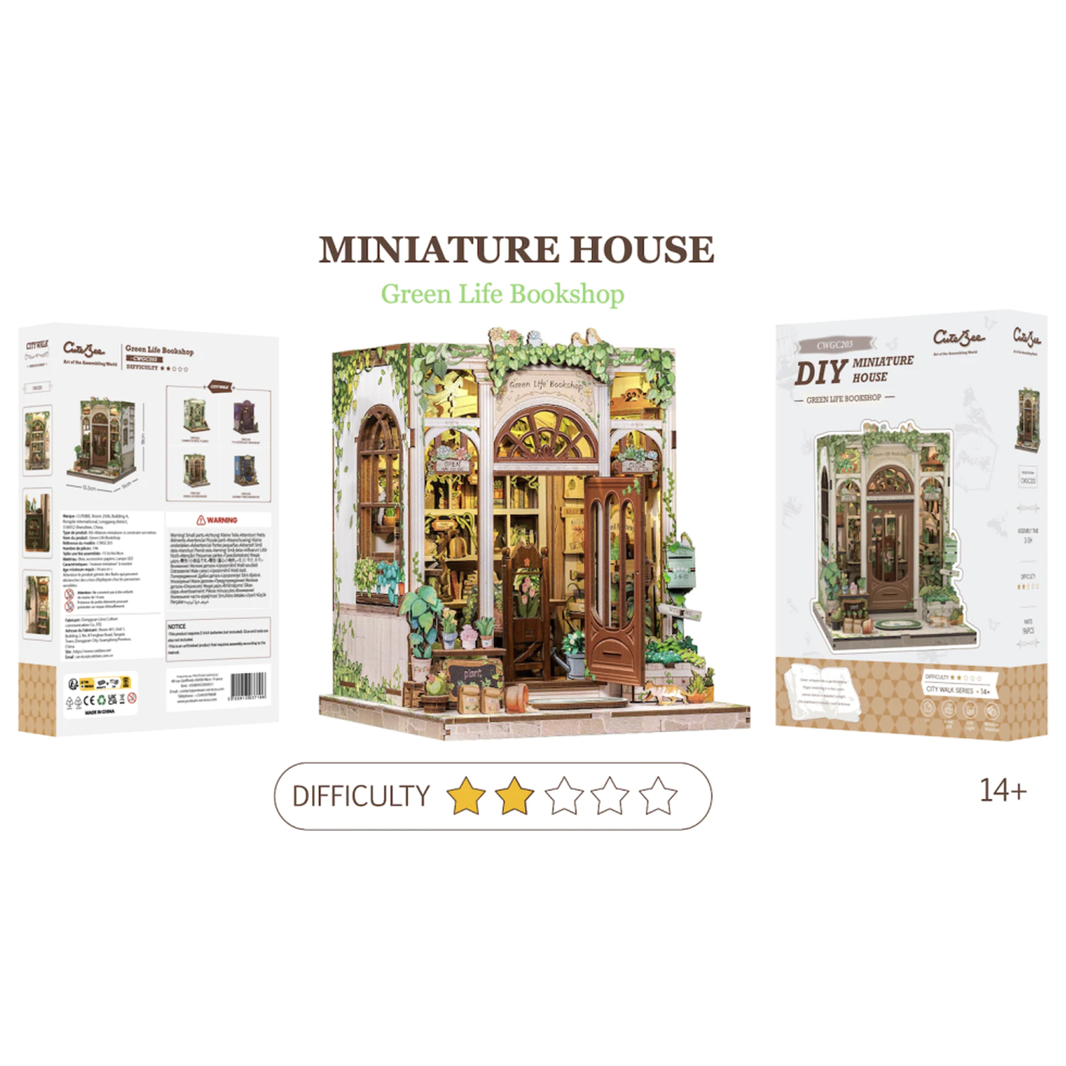 MINIATURE HOUSE DIY Green Life Bookshop LED Light építőkészlet 196 db termékfotó