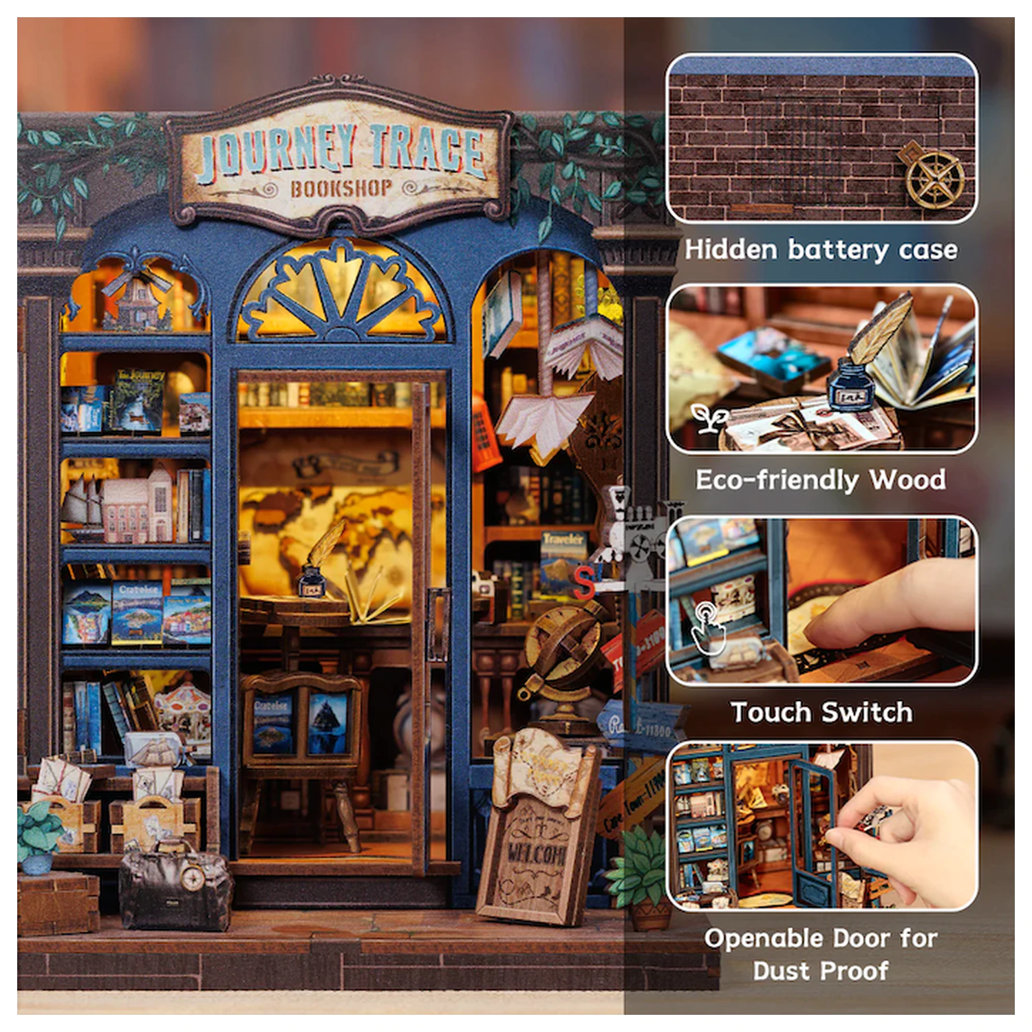 MINIATURE HOUSE DIY Journey Trace Bookshop LED Light építőkészlet 241 db termékfotó