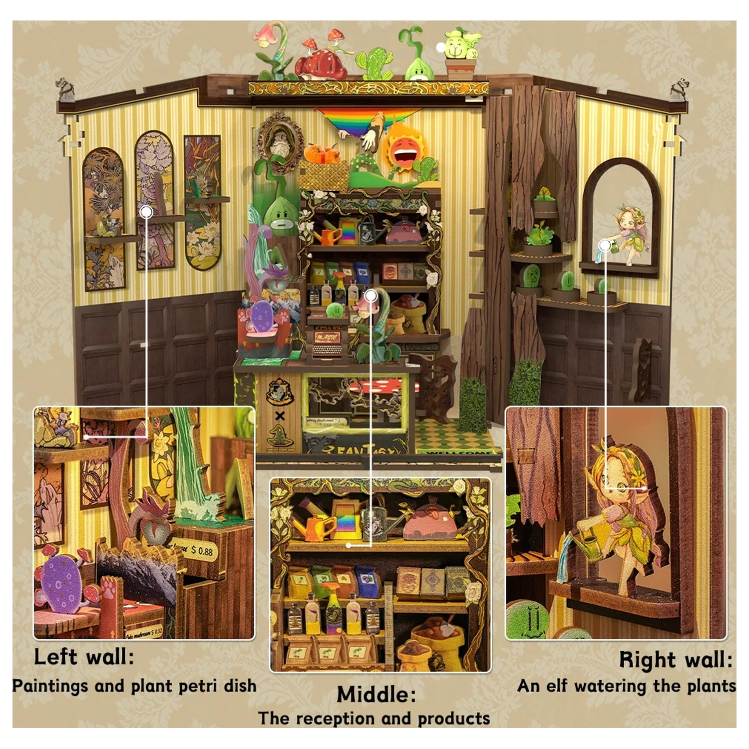 MINIATURE HOUSE Fantasy Plant Shop + LED Light DIY építőkészlet 146 db-os termékfotó