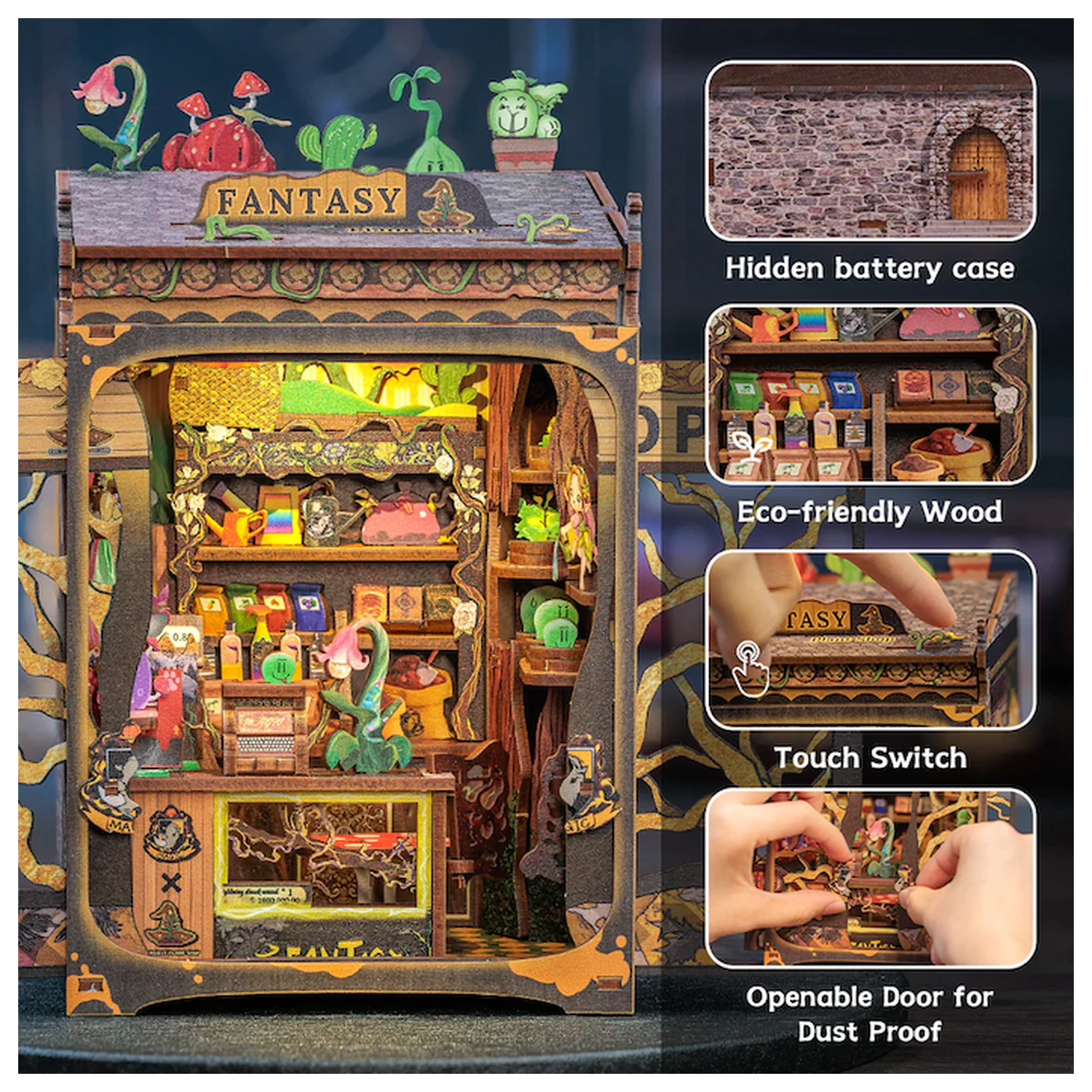 MINIATURE HOUSE Fantasy Plant Shop + LED Light DIY építőkészlet 146 db-os termékfotó