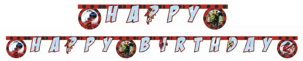 Miraculous Ladybug, Katicabogár és fekete macska kalandjai Happy Birthday felirat 200 cm termékfotó