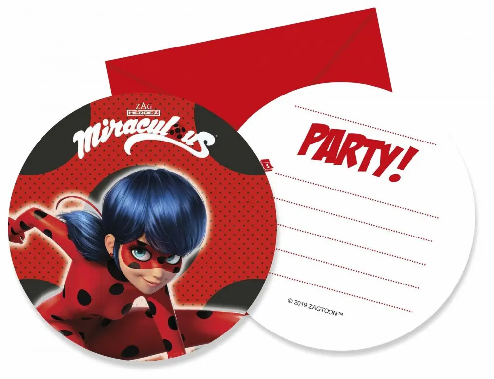Miraculous Ladybug, Katicabogár és fekete macska kalandjai Meghívó 6 db-os termékfotó