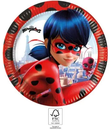 Miraculous Ladybug, Katicabogár és Fekete macska kalandjai papírtányér 8 db-os 23 cm FSC termékfotó