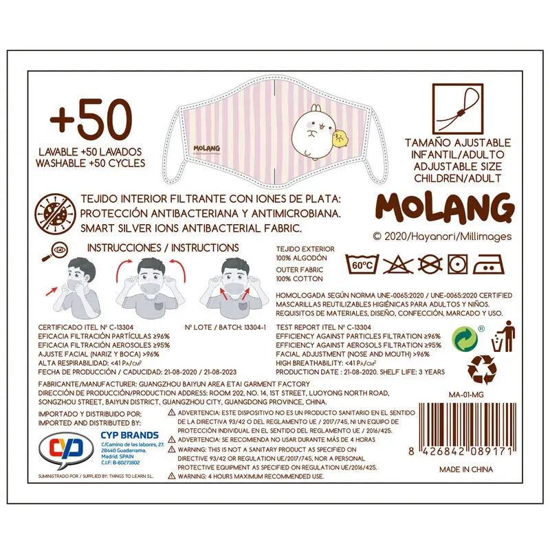 Molang Stripes többször ahsználható maszk termékfotó