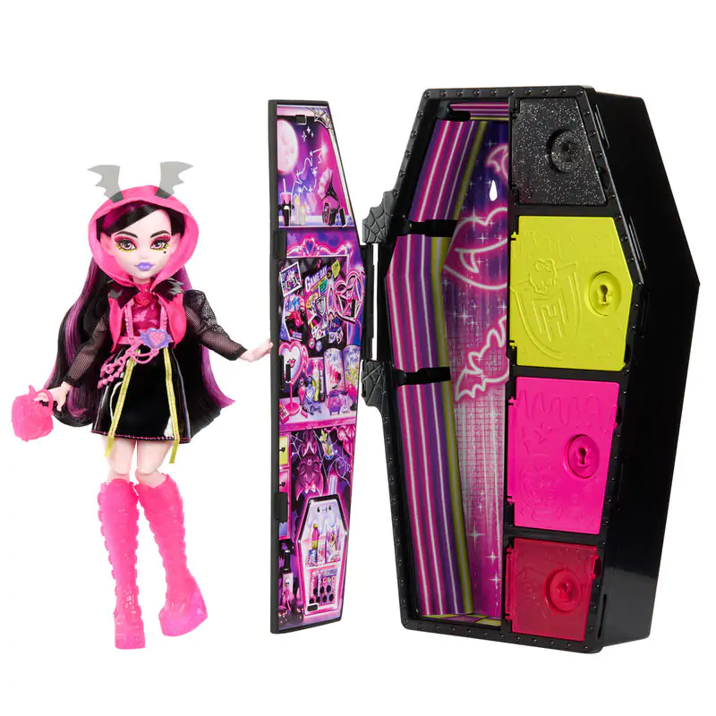 Monster High Skullmate Secrets Neon Frights Draculaura játék baba 25cm termékfotó