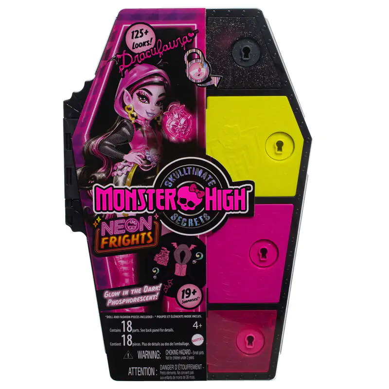 Monster High Skullmate Secrets Neon Frights Draculaura játék baba 25cm termékfotó
