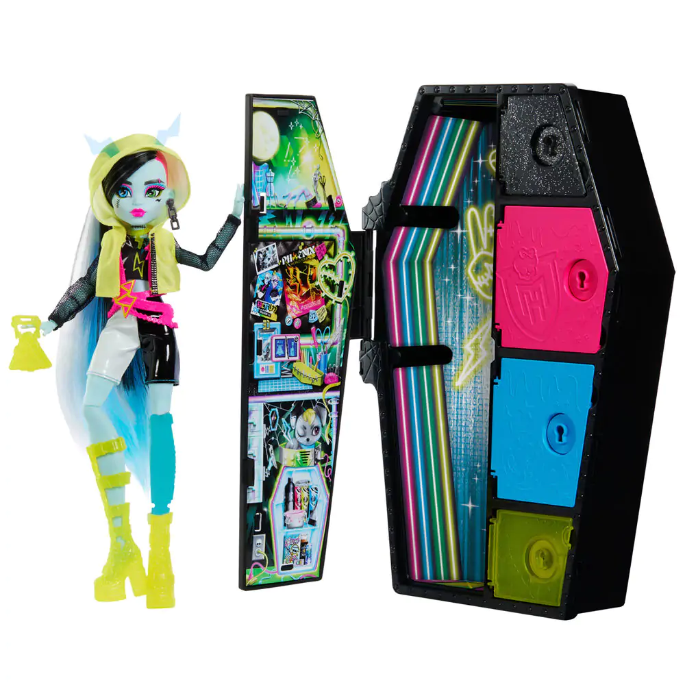Monster High Skullmate Secrets Neon Frights Frankie Stein játék baba 25cm termékfotó
