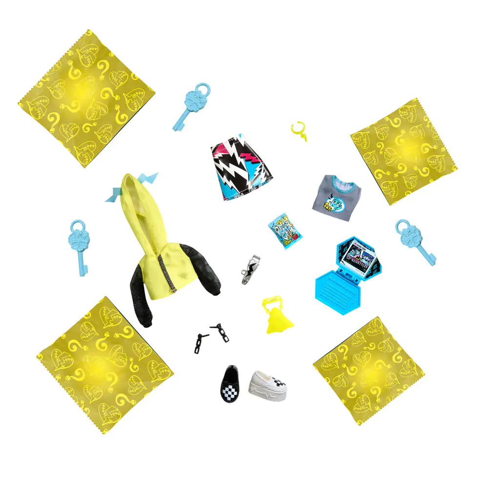 Monster High Skullmate Secrets Neon Frights Frankie Stein játék baba 25cm termékfotó