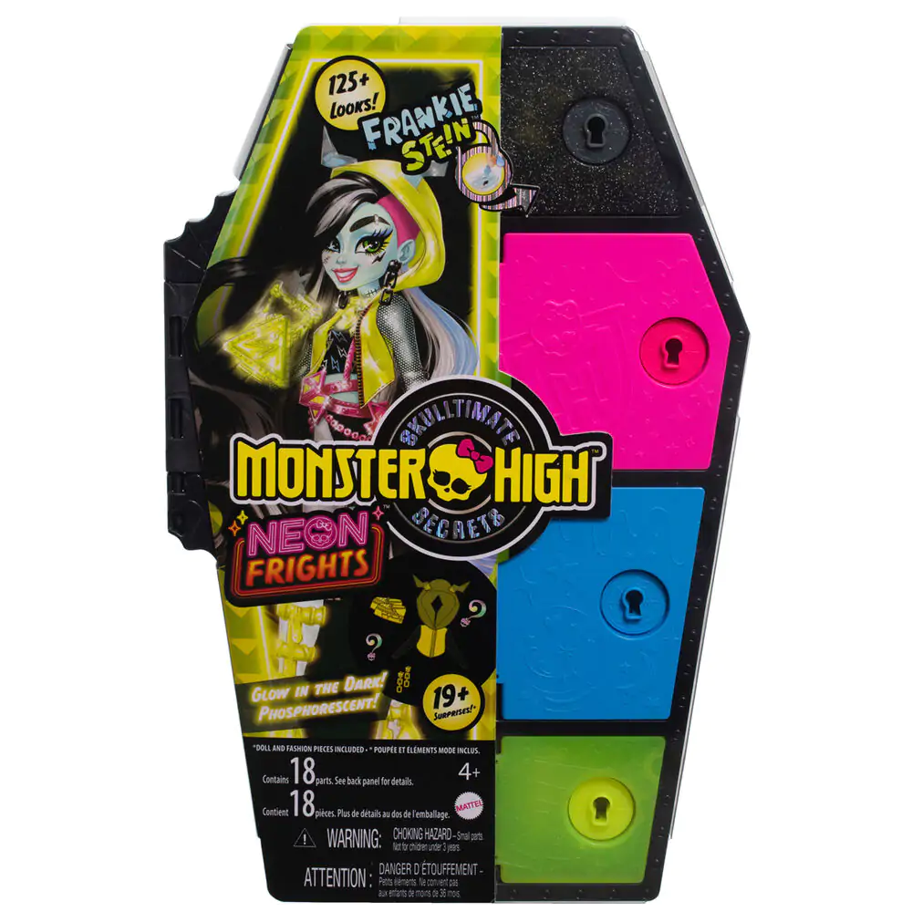 Monster High Skullmate Secrets Neon Frights Frankie Stein játék baba 25cm termékfotó