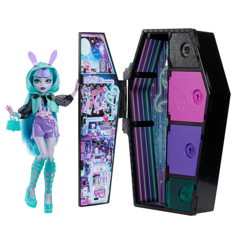 Monster High Skullmate Secrets Neon Frights Twyla játék baba 25cm termékfotó