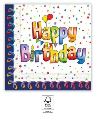 Multicolor Happy Birthday szalvéta 20 db-os 33x33 cm FSC termékfotó