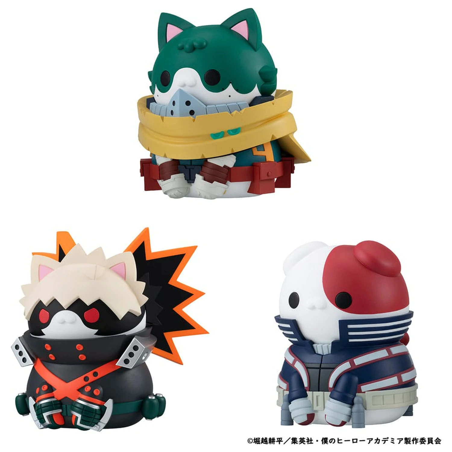 My Hero Academia Mega Cat Project Nyanto! The Big Heroaca Cats Series Trading figura Izuku Midoriya & Katsuki Bakugo & Shoto Todoroki 3 db-os csomag 12 cm   termékfotó