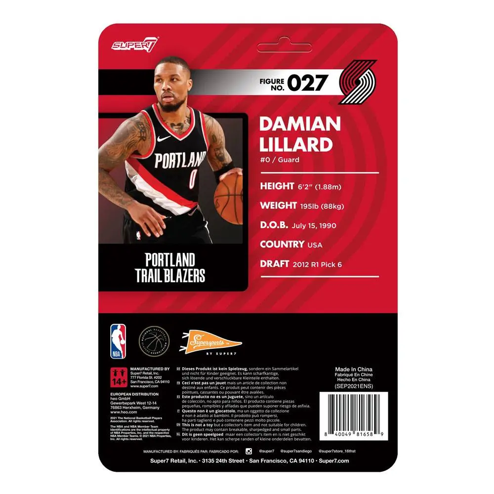 NBA ReAction Wave 4 Damian Lillard (Trail Blazers) akciófigura 10 cm termékfotó