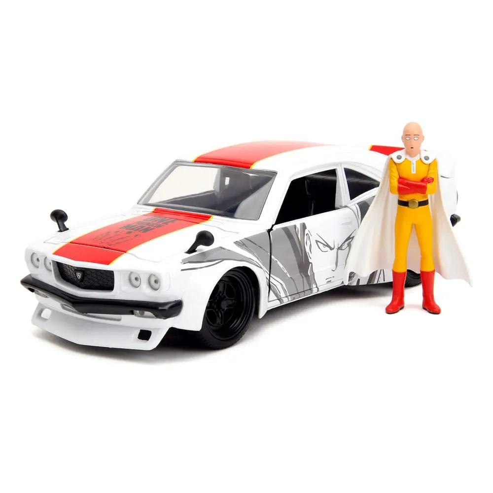 One Punch Man Hollywood Rides Diecast Model 1/24 1974 Mazda RX-3 és One Punch Man figura termékfotó