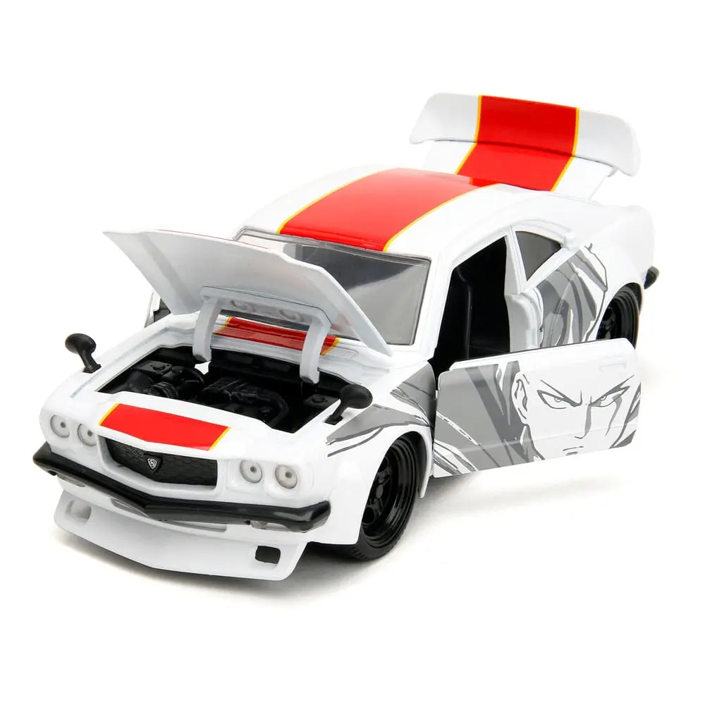 One Punch Man Hollywood Rides Diecast Model 1/24 1974 Mazda RX-3 és One Punch Man figura termékfotó