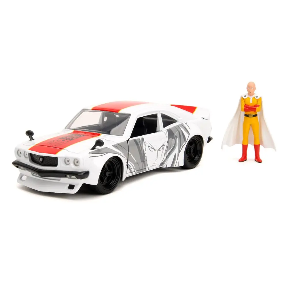 One Punch Man Hollywood Rides Diecast Model 1/24 1974 Mazda RX-3 és One Punch Man figura termékfotó