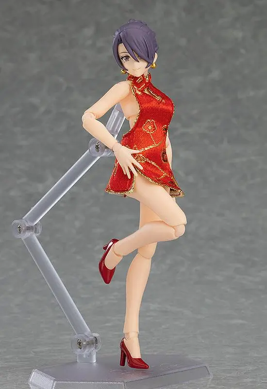 Original Character Figma Female Body (Mika) with Mini Skirt Chinese Dress Outfit akciófigura 13 cm termékfotó