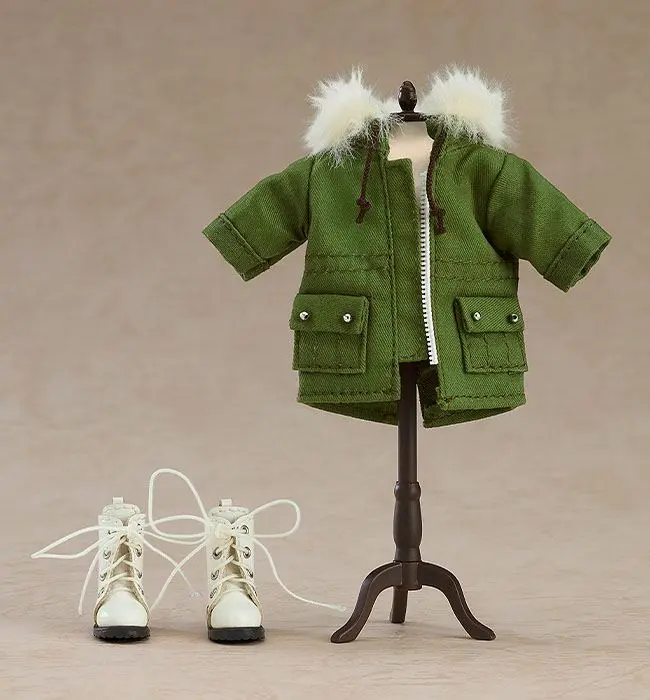 Original Character Parts for Nendoroid Doll figures Warm Clothing Set: Boots &amp; Mod Coat (Khaki Green) termékfotó