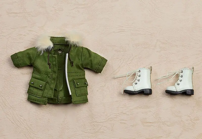Original Character Parts for Nendoroid Doll figures Warm Clothing Set: Boots &amp; Mod Coat (Khaki Green) termékfotó