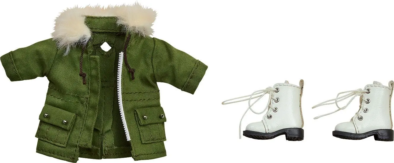 Original Character Parts for Nendoroid Doll figures Warm Clothing Set: Boots &amp; Mod Coat (Khaki Green) termékfotó