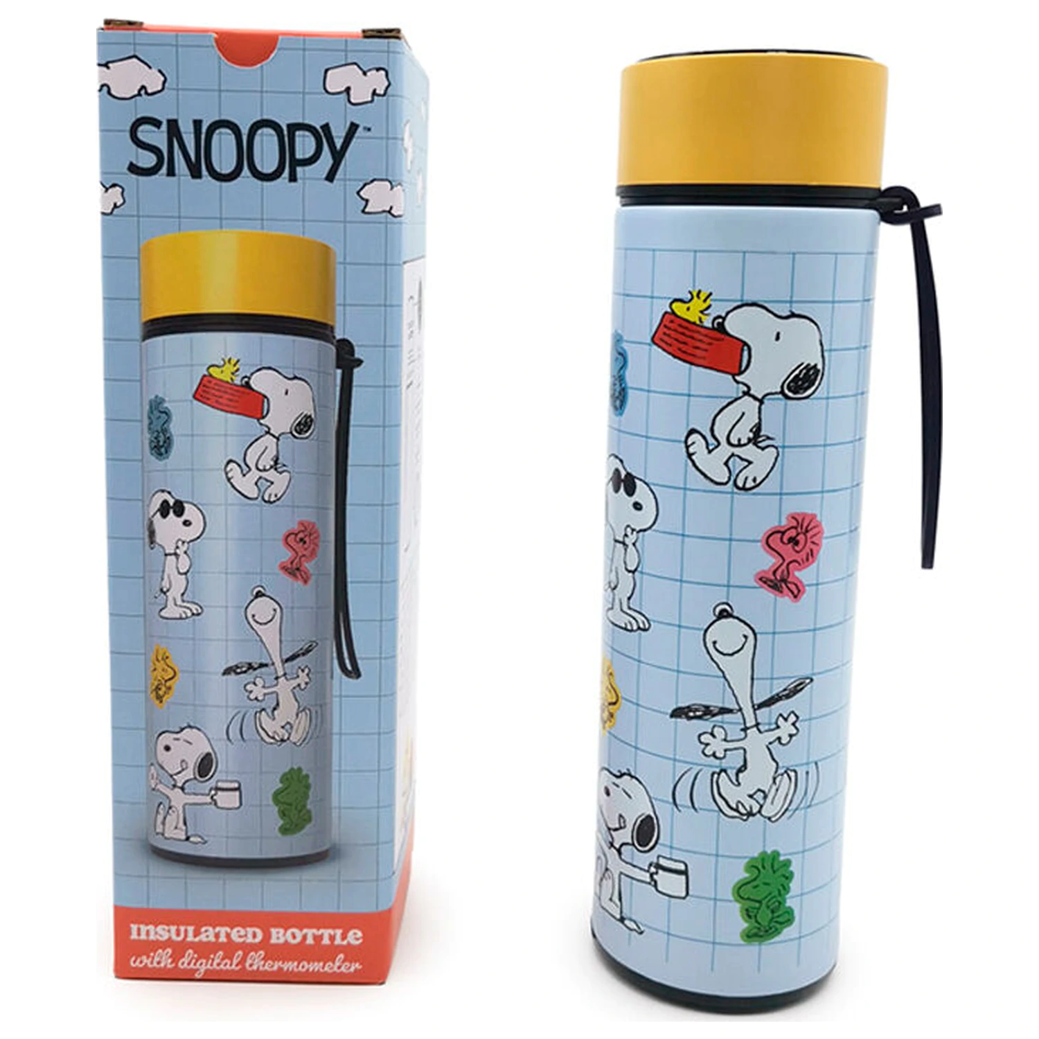Peanuts Snoopy & Woodstock rozsdamentes acél palack kulacs termosz hőmérővel 450ml termékfotó