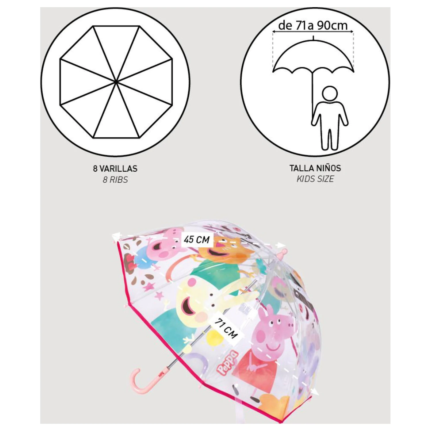Peppa malac Buddies gyerek átlátszó esernyő Ø71 cm termékfotó